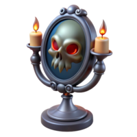 wonderful creative A haunted mirror reflecting a distorted, demonic version of the viewer. Dim, flickering candlelight. Supernatural horror, gothic horror style authentic png