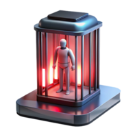 stunning rustic A futuristic prison cell, with a lone figure trapped inside, illuminated by a flickering red light. Dark, oppressive, and realistic style original png