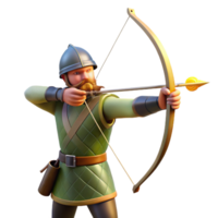 magnificent rustic A medieval archer aiming his longbow at a distant target, illuminated by the bright sunlight of a summer day, in a photorealistic style high quality png