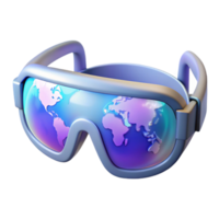 dramatic contemporary A pair of augmented reality glasses displaying a holographic world map, illuminated by a soft, ambient light, rendered in a realistic, product design style high quality png