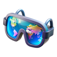 dramatic modern A pair of augmented reality glasses displaying a holographic world map, illuminated by a soft, ambient light, rendered in a realistic, product design style premium png