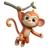 magnificent classic A mischievous monkey hanging from a tree branch by its tail, playful pose, jungle lighting, vibrant cartoon style detailed png