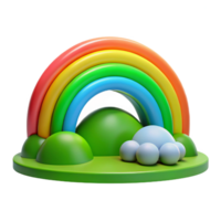 serene abstract A vibrant rainbow arcing over a green valley, bright and cheerful lighting, cartoon style premium png