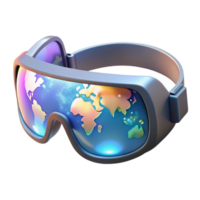 elegant classic A pair of augmented reality glasses displaying a holographic world map, illuminated by a soft, ambient light, rendered in a realistic, product design style exclusive png