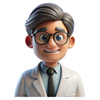 stunning creative Portrait of a thoughtful scientist with glasses and a lab coat, lit by the cool light of a laboratory, in a photorealistic style 4K png