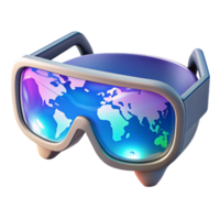 impressive modern A pair of augmented reality glasses displaying a holographic world map, illuminated by a soft, ambient light, rendered in a realistic, product design style detailed png