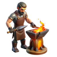 beautiful traditional A skilled blacksmith forging a sword in his fiery forge, illuminated by the intense orange glow of the flames, in a realistic style high quality png