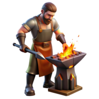 stunning artistic A skilled blacksmith forging a sword in his fiery forge, illuminated by the intense orange glow of the flames, in a realistic style detailed png