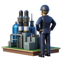 wonderful modern A lone figure in a power suit overlooking a sprawling industrial complex, powerful and imposing, dramatic backlighting high quality png