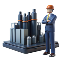 dramatic abstract A lone figure in a power suit overlooking a sprawling industrial complex, powerful and imposing, dramatic backlighting authentic png