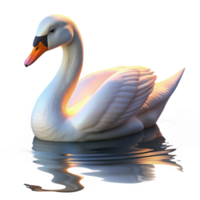 serene minimalist A graceful swan gliding across a calm lake, its white feathers illuminated by the soft glow of sunset, in a serene, romantic style exclusive png