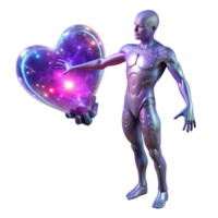 impressive traditional A translucent, humanoid figure composed of stardust, reaching towards a giant, pulsating heart, bathed in the ethereal glow of a supernova, Cosmic Horror style detailed png