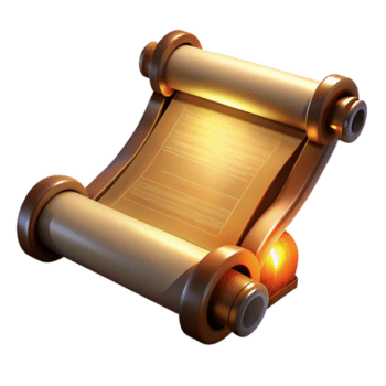 bellissimo artistico un' medievale scorrere con intricato calligrafia e illuminazioni, srotolato su un' di legno tavolo, illuminato di caldo, morbido luce, nel un' storico documento stile alto qualità png