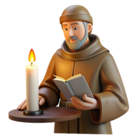 impressive modern A medieval monk illuminated by the soft glow of a candle as he meticulously copies a manuscript in a scriptorium. Realistic, detailed style high resolution png