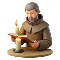 dramatic artistic A medieval monk illuminated by the soft glow of a candle as he meticulously copies a manuscript in a scriptorium. Realistic, detailed style 4K png