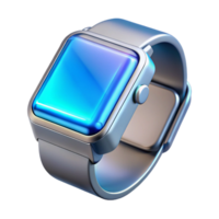 dramatic vintage A single, sleek, silver smartwatch displaying a complex holographic interface, illuminated by a crisp, cool blue light, rendered in a minimalist, product design style exclusive png