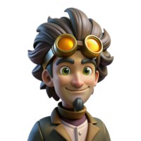 magnificent minimalist Portrait of a quirky inventor with goggles and wild hair, illuminated by the glow of a contraption, in a steampunk style 4K png