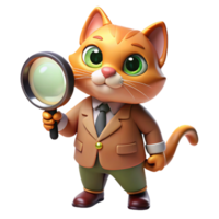 dramatic vintage A mischievous ginger cat wearing an oversized monocle, holding a magnifying glass, lit by a single spotlight from above, in a classic Hanna-Barbera style detailed png