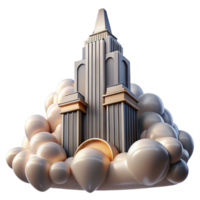 elegant modern Art deco skyscraper reaching into a cloudy sky, intricate architectural details, soft morning light, photorealistic style exclusive png