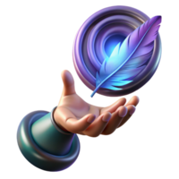 stunning modern A giant hand reaching out of a swirling vortex of paint, grasping at a single, glowing feather, lit by a dramatic spotlight, Dark Fantasy style authentic png