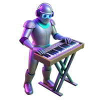elegant abstract A robotic musician playing a futuristic synthesizer, surrounded by pulsating, neon lights. Synthwave style detailed png