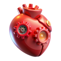 serene classic A close-up of a mechanical heart, its gears turning slowly, lit by a pulsating red light. Biomechanical and surreal style detailed png