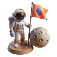 vibrant minimalist A lone astronaut planting a flag on a newly discovered planet, with two moons visible in the sky. Warm, natural lighting, photorealistic style original png