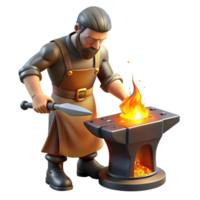 dramatic modern A skilled blacksmith forging a sword in his fiery forge, illuminated by the intense orange glow of the flames, in a realistic style exclusive png
