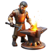 maravilloso clásico un experto herrero forjar un espada en su ardiente fragua, iluminado por el intenso naranja resplandor de el llamas, en un realista estilo prima png