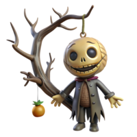 vibrant vintage A decaying scarecrow with a stitched-on smile hanging from a gnarled tree in a desolate field. Harsh midday sun casting stark shadows. Rural horror, folk horror style 4K png