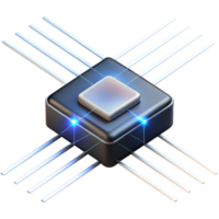 stunning vintage A single microchip floating in a dark void, illuminated by a grid of thin, bright white laser beams, in a minimalist, abstract style high resolution png