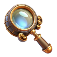 beautiful vintage A steampunk monocle with a magnifying glass and intricate filigree design, reflecting a bright light, in a product photography style original png