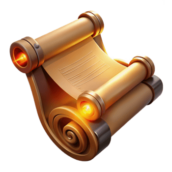 bellissimo artistico un' medievale scorrere con intricato calligrafia e illuminazioni, srotolato su un' di legno tavolo, illuminato di caldo, morbido luce, nel un' storico documento stile alto risoluzione png