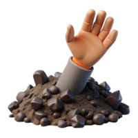 stunning traditional A withered hand reaching out from beneath a pile of rubble, haunting and symbolic, dim and dusty lighting authentic png