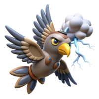 beautiful rustic A melancholic Native American Thunderbird soaring through a thunderstorm, lightning flashing around its powerful wings. Stylized, dramatic lighting high quality png