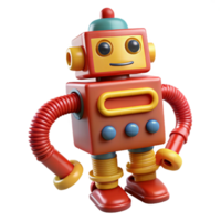 impressive classic A vintage, toy robot with bright, primary colors winding down, its key protruding from its back. Retro illustration style authentic png