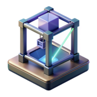 elegant artistic A 3D printer creating a complex, geometric object layer by layer, illuminated by a focused laser beam, rendered in a technical, manufacturing style detailed png