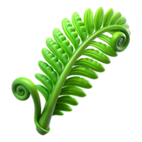 vibrant artistic A lush, green fern unfurling in a beam of dappled sunlight, macro photography, soft focus genuine png