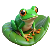 extraordinary rustic A tiny green tree frog perched on a giant, dew-kissed leaf, portrayed in a hyperrealistic style with vibrant colors exclusive png