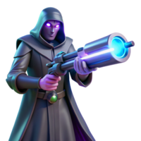 impressive minimalist A futuristic weapon, pulsating with energy, held in the hand of a cloaked figure. Ominous, backlighting. Dark fantasy style exclusive png