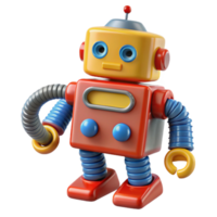 elegant artistic A vintage, toy robot with bright, primary colors winding down, its key protruding from its back. Retro illustration style original png
