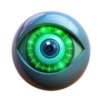 serene minimalist A human eye overlaid with a digital HUD interface, glowing with a vibrant green light, rendered in a sci-fi, cinematic style original png