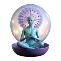 serene rustic A solitary figure with bioluminescent skin, meditating within a giant dandelion seedhead, lit by the ethereal glow of a nebula, Art Nouveau style genuine png
