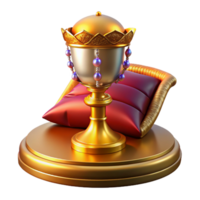 serene rustic An ornate, jewel-encrusted chalice resting on a velvet cushion, illuminated by a divine, golden light, in a Byzantine icon style high quality png