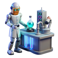 extraordinary rustic A robotic scientist conducting an experiment in a high-tech laboratory, illuminated by the glow of monitors and equipment. Scientific illustration style premium png