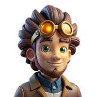beautiful modern Portrait of a quirky inventor with goggles and wild hair, illuminated by the glow of a contraption, in a steampunk style high resolution png