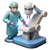 elegant contemporary A robotic surgeon performing a delicate procedure with laser tools, illuminated by a focused, surgical light, rendered in a hyperrealistic, medical illustration style authentic png