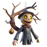 stunning artistic A decaying scarecrow with a stitched-on smile hanging from a gnarled tree in a desolate field. Harsh midday sun casting stark shadows. Rural horror, folk horror style authentic png