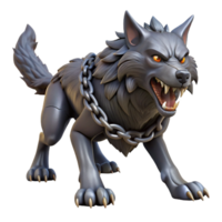 dramatic classic A fierce Norse Fenrir, monstrous wolf bound by Gleipnir, struggling against his chains. Dark fantasy style, dramatic lighting professional png