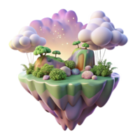 magnificent modern A floating island, covered in lush vegetation, drifting through a pastel-colored sky. Dreamlike, soft lighting. Fantasy art style authentic png